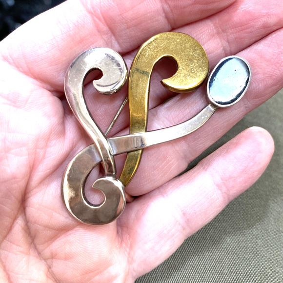 Sterling Silver 925 Black Onyx Inlay Modernist Brooch Signed Laton Mexico A-142 - Picture 4 of 6